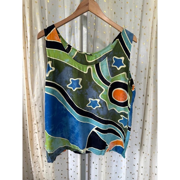 Unbranded Women's Tie Dye Stone Wash Multi-Color Retro Geometric Tank Top L - Picture 1 of 5